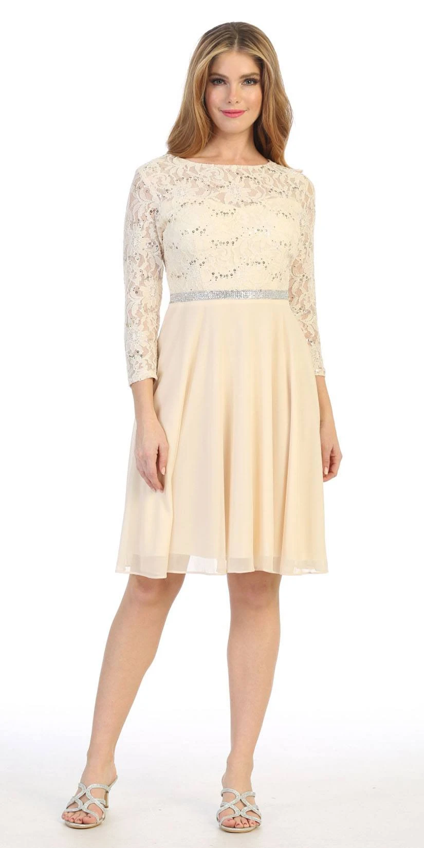 Celavie 6305-S Quarter Sleeves Lace Top A-Line Knee Length Dress(Royal Blue Quarter Sleeves Lace Knee Length Wedding Guest Dress) 3 Celavie 6305-S Quarter Sleeves Lace Top A-Line Knee Length Dress(Royal Blue Quarter Sleeves Lace Knee Length Wedding Guest Dress)