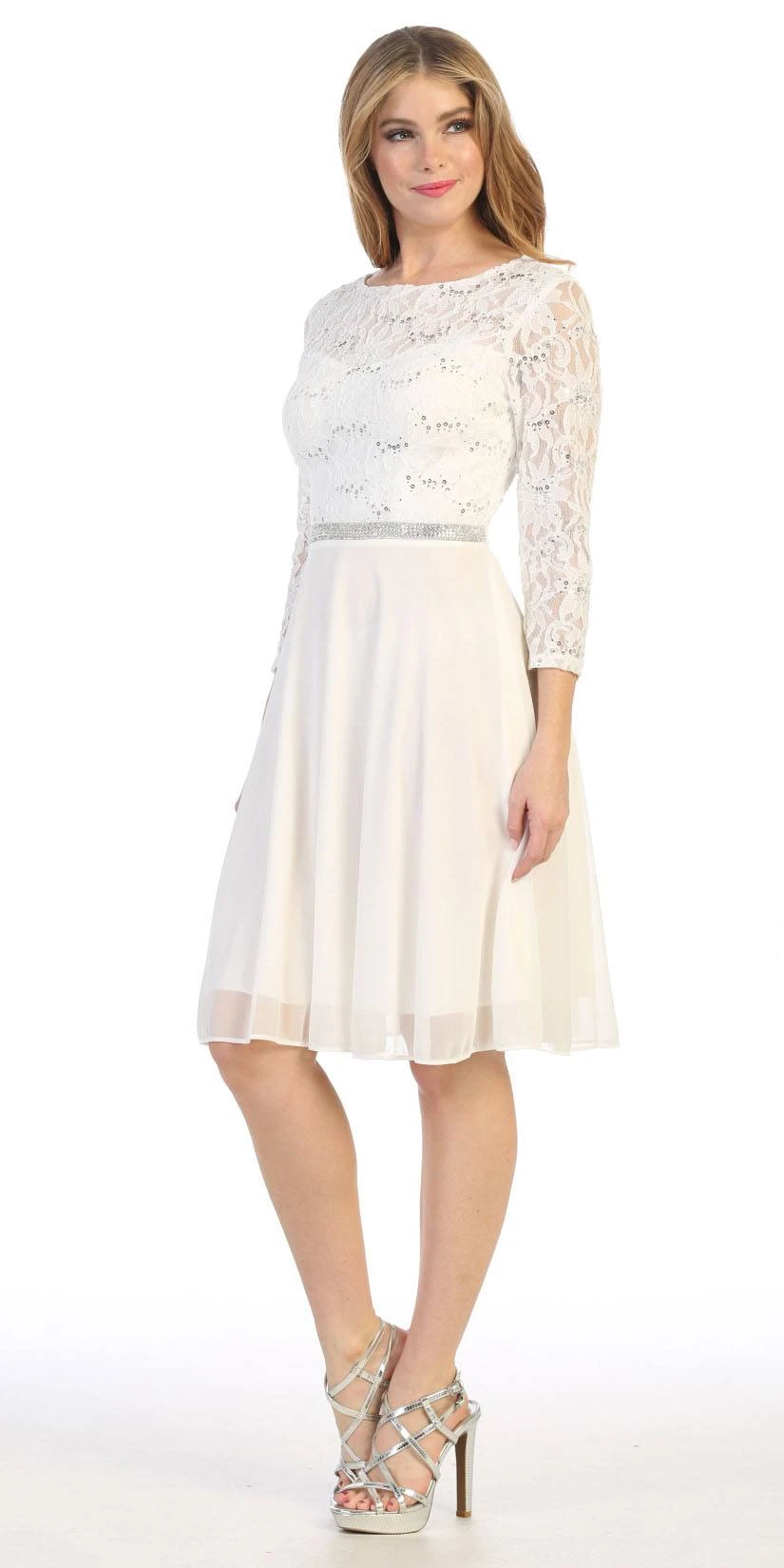 Celavie 6305-S Quarter Sleeves Lace Top A-Line Knee Length Dress(Royal Blue Quarter Sleeves Lace Knee Length Wedding Guest Dress) 9 Celavie 6305-S Quarter Sleeves Lace Top A-Line Knee Length Dress(Royal Blue Quarter Sleeves Lace Knee Length Wedding Guest Dress) - Image 7