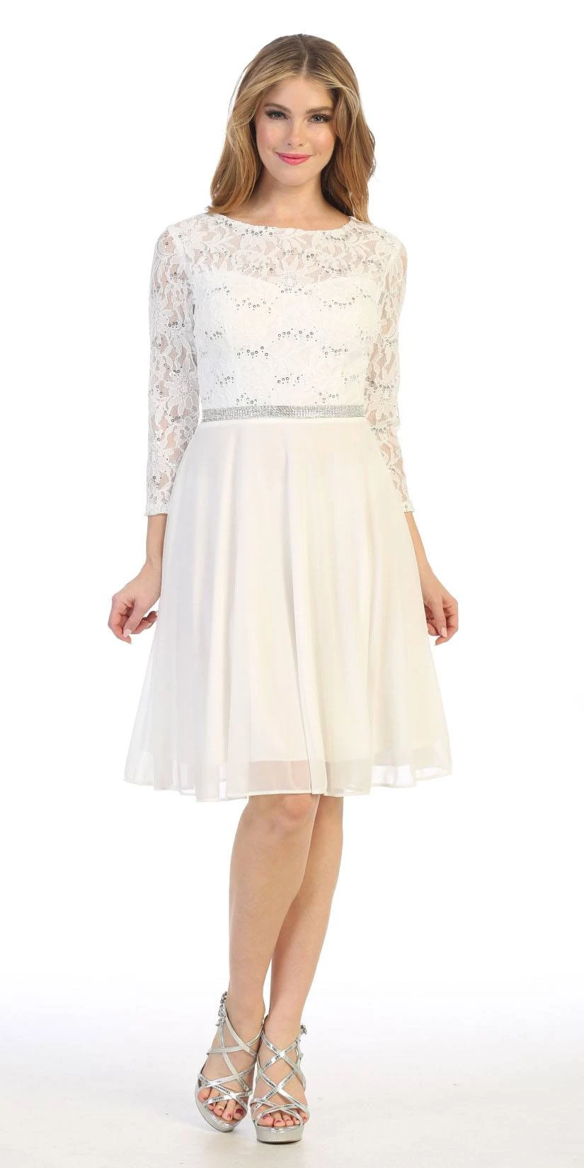 Celavie 6305-S Quarter Sleeves Lace Top A-Line Knee Length Dress(Royal Blue Quarter Sleeves Lace Knee Length Wedding Guest Dress) 7 Celavie 6305-S Quarter Sleeves Lace Top A-Line Knee Length Dress(Royal Blue Quarter Sleeves Lace Knee Length Wedding Guest Dress) - Image 5