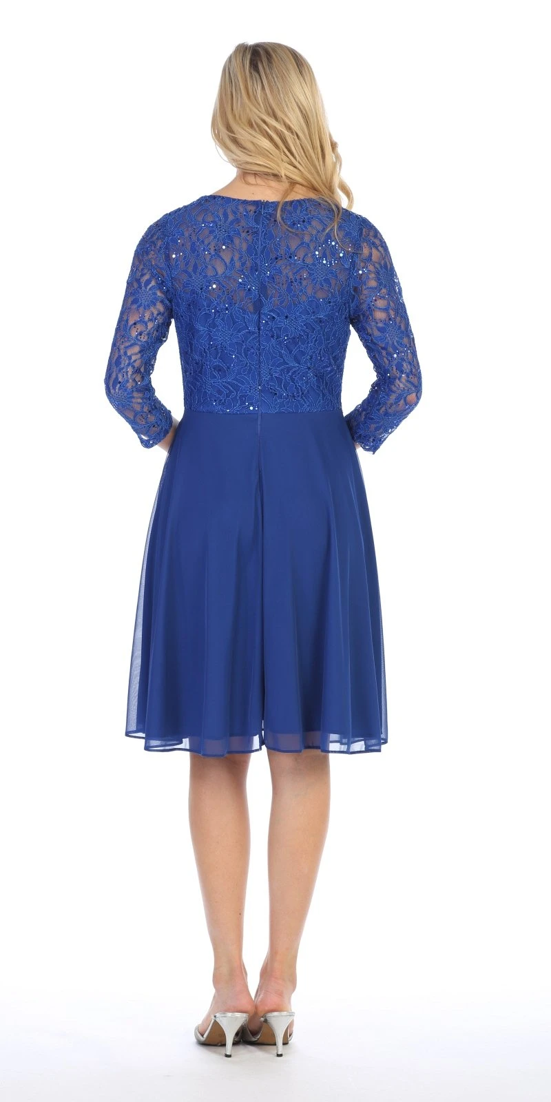 Celavie 6305-S Quarter Sleeves Lace Top A-Line Knee Length Dress(Royal Blue Quarter Sleeves Lace Knee Length Wedding Guest Dress) 17 Celavie 6305-S Quarter Sleeves Lace Top A-Line Knee Length Dress(Royal Blue Quarter Sleeves Lace Knee Length Wedding Guest Dress) - Image 15