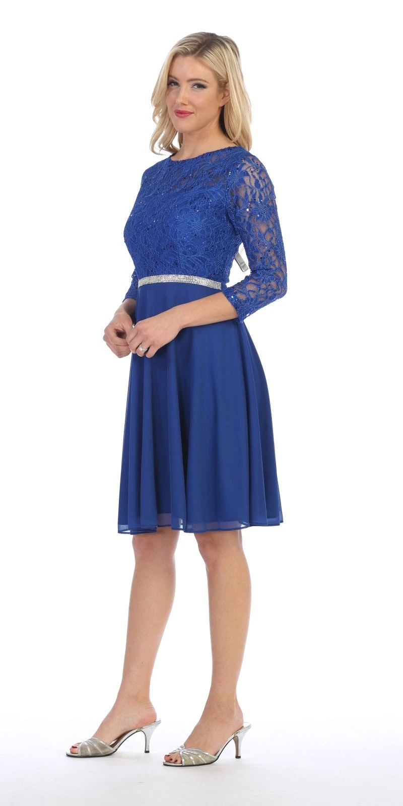 Celavie 6305-S Quarter Sleeves Lace Top A-Line Knee Length Dress(Royal Blue Quarter Sleeves Lace Knee Length Wedding Guest Dress) 18 Celavie 6305-S Quarter Sleeves Lace Top A-Line Knee Length Dress(Royal Blue Quarter Sleeves Lace Knee Length Wedding Guest Dress) - Image 16