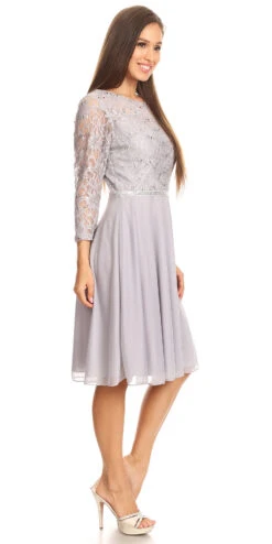 Celavie 6305-S Quarter Sleeves Lace Top A-Line Knee Length Dress(Royal Blue Quarter Sleeves Lace Knee Length Wedding Guest Dress) 32 Celavie 6305-S Quarter Sleeves Lace Top A-Line Knee Length Dress(Royal Blue Quarter Sleeves Lace Knee Length Wedding Guest Dress) -Dress Promotion Store 6305s celavie silver side