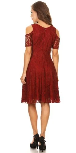 Celavie 6307 Lace A-Line Dress Cold Shoulder Short Sleeves(Burgundy Lace A Line Wedding Guest Dress Cold Shoulder Short Sleeves) -Dress Promotion Store 6307 celavie burgundy back 61cb589e fdb8 42de 9a48 1715d94137f8