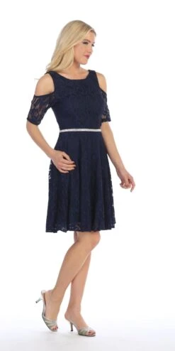Celavie 6307 Lace A-Line Dress Cold Shoulder Short Sleeves(Burgundy Lace A Line Wedding Guest Dress Cold Shoulder Short Sleeves) -Dress Promotion Store 6307 celavie navy blue right side 01a80cb7 3506 4090 bd75 9795f5cf938a