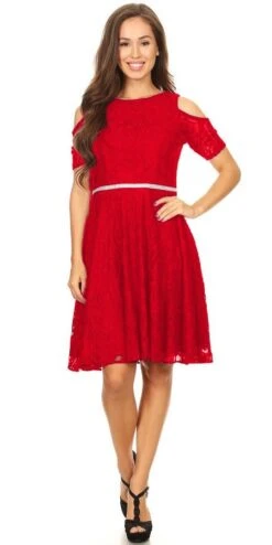Celavie 6307 Lace A-Line Dress Cold Shoulder Short Sleeves(Burgundy Lace A Line Wedding Guest Dress Cold Shoulder Short Sleeves) -Dress Promotion Store 6307 celavie red db107765 8ba0 4ff9 b5d9 d7ebd2e49ddc