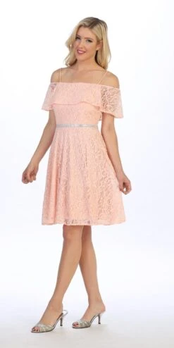 Celavie 6317 Ruffled Off Shoulder Lace A-Line Dress(Ruffled Off Shoulder Lace A Line Wedding Guest Dress Black) -Dress Promotion Store 6317 celavie blush left side