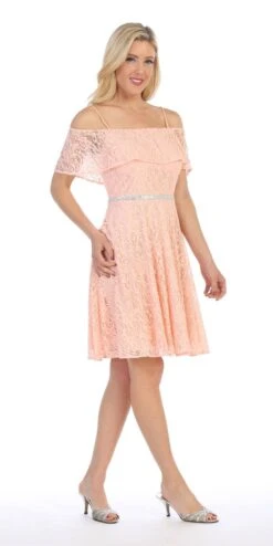 Celavie 6317 Ruffled Off Shoulder Lace A-Line Dress(Ruffled Off Shoulder Lace A Line Wedding Guest Dress Black) -Dress Promotion Store 6317 celavie blush right side