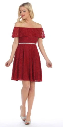 Celavie 6317 Ruffled Off Shoulder Lace A-Line Dress(Ruffled Off Shoulder Lace A Line Wedding Guest Dress Black) -Dress Promotion Store 6317 celavie burgundy 129ab1fc b17e 4f67 be2a f1c049f60171