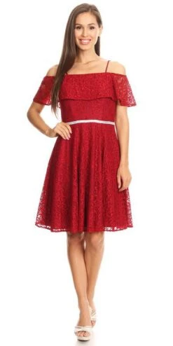 Celavie 6317 Ruffled Off Shoulder Lace A-Line Dress(Ruffled Off Shoulder Lace A Line Wedding Guest Dress Black) -Dress Promotion Store 6317 celavie burgundy 50883149 0aa3 4655 9970 c0deb88a7d64