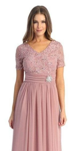 Celavie 6320-S Knee Length Dress With Short Sleeves Lace Bodice(Celavie 6320 Knee Length Royal Blue Dress With Short Sleeves Lace Bodice) 41 Celavie 6320-S Knee Length Dress With Short Sleeves Lace Bodice(Celavie 6320 Knee Length Royal Blue Dress With Short Sleeves Lace Bodice) -Dress Promotion Store 6320 S mauve