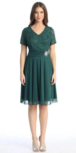 CLEARANCE - Celavie 6320S Knee Length Dress With Short Sleeves (Size L)(Clearance Celavie 6320s Knee Length Dress With Short Sleeves Size L) 19 CLEARANCE - Celavie 6320S Knee Length Dress With Short Sleeves (Size L)(Clearance Celavie 6320s Knee Length Dress With Short Sleeves Size L) -Dress Promotion Store 6320 SHGreen 1