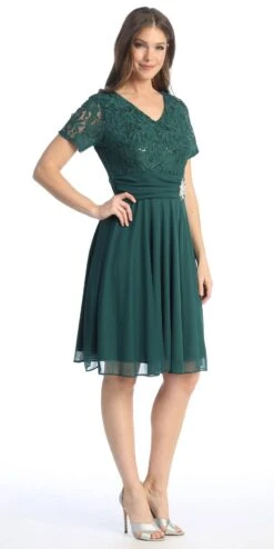 CLEARANCE - Celavie 6320S Knee Length Dress With Short Sleeves (Size L)(Clearance Celavie 6320s Knee Length Dress With Short Sleeves Size L) 21 CLEARANCE - Celavie 6320S Knee Length Dress With Short Sleeves (Size L)(Clearance Celavie 6320s Knee Length Dress With Short Sleeves Size L) -Dress Promotion Store 6320 SHGreen1 1