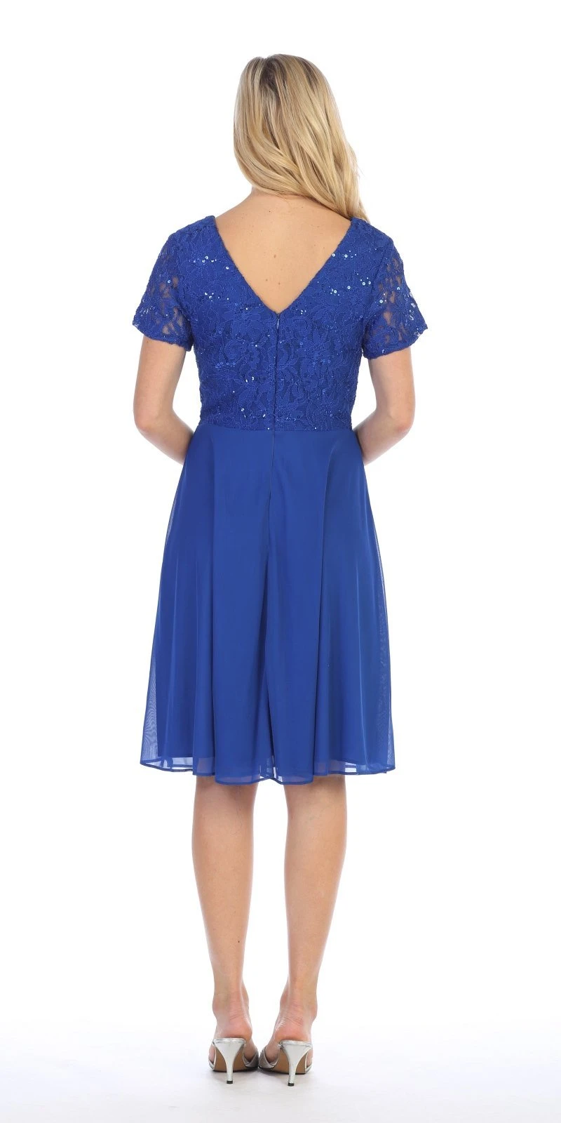 Celavie 6320-S Knee Length Dress With Short Sleeves Lace Bodice(Celavie 6320 Knee Length Royal Blue Dress With Short Sleeves Lace Bodice) 8 Celavie 6320-S Knee Length Dress With Short Sleeves Lace Bodice(Celavie 6320 Knee Length Royal Blue Dress With Short Sleeves Lace Bodice) - Image 6