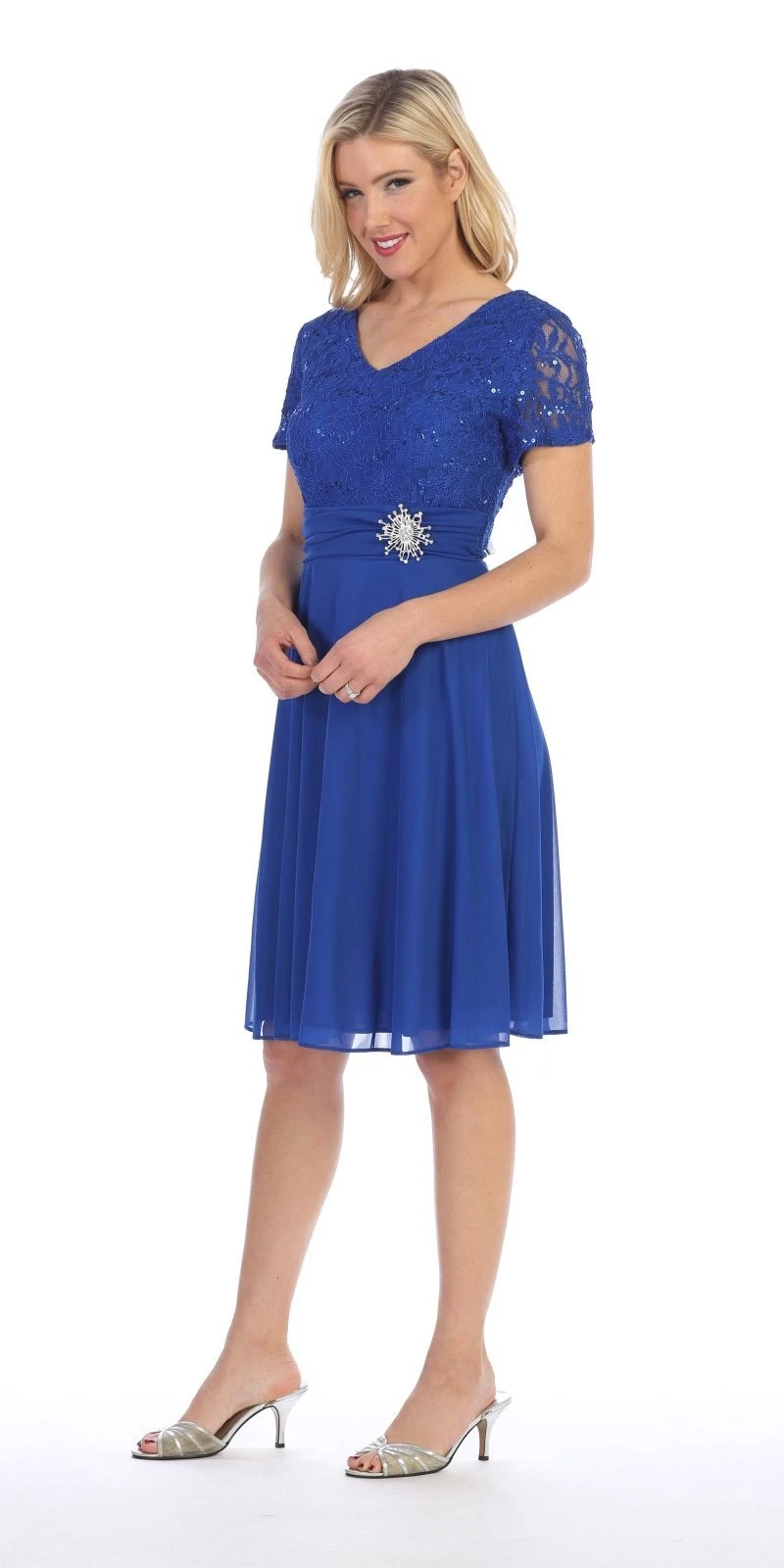 Celavie 6320-S Knee Length Dress With Short Sleeves Lace Bodice(Celavie 6320 Knee Length Royal Blue Dress With Short Sleeves Lace Bodice) 10 Celavie 6320-S Knee Length Dress With Short Sleeves Lace Bodice(Celavie 6320 Knee Length Royal Blue Dress With Short Sleeves Lace Bodice) - Image 8