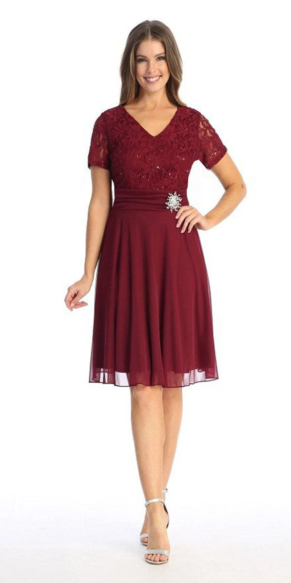 Celavie 6320-S Knee Length Dress With Short Sleeves Lace Bodice(Celavie 6320 Knee Length Royal Blue Dress With Short Sleeves Lace Bodice) 20 Celavie 6320-S Knee Length Dress With Short Sleeves Lace Bodice(Celavie 6320 Knee Length Royal Blue Dress With Short Sleeves Lace Bodice) - Image 18