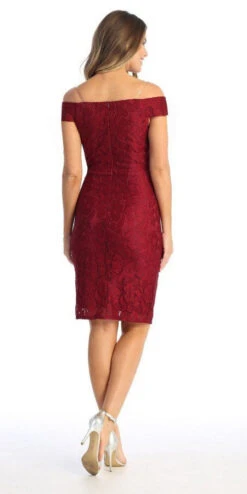 Celavie 6333 Off-the-Shoulder Cocktail Dress Embellished Waist(Baby Blue Off The Shoulder Cocktail Dress Embellished Waist) -Dress Promotion Store 6333 burgundy back