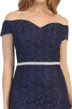 Celavie 6333 Off-the-Shoulder Cocktail Dress Embellished Waist(Baby Blue Off The Shoulder Cocktail Dress Embellished Waist) -Dress Promotion Store 6333 celavie navy blue zoom