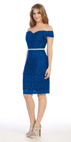 Celavie 6333 Off-the-Shoulder Cocktail Dress Embellished Waist(Baby Blue Off The Shoulder Cocktail Dress Embellished Waist) -Dress Promotion Store 6333 celavie royal blue
