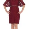 Celavie 6337 Short Dress Knee Length With Flutter Sleeves(Burgundy Short Wedding Guest Dress With Flutter Sleeves)