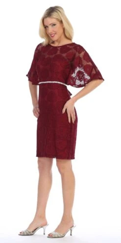 Celavie 6337 Short Dress Knee Length With Flutter Sleeves(Burgundy Short Wedding Guest Dress With Flutter Sleeves) -Dress Promotion Store 6337 celavie burgundy left side
