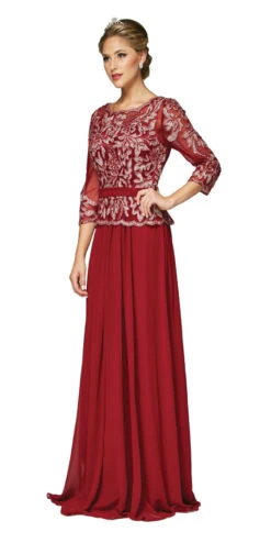 Juliet 634 Quarter Sleeve Formal Dress With Lace Applique Bodice(Juliet 634 Quarter Sleeve Formal Dress With Lace Applique Bodice Black) -Dress Promotion Store 634 juliet burgundy