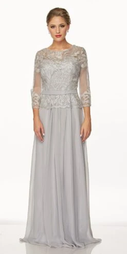 Juliet 634 Quarter Sleeve Formal Dress With Lace Applique Bodice(Juliet 634 Quarter Sleeve Formal Dress With Lace Applique Bodice Black)