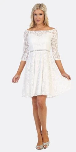 Celavie 6343S Off-the-Shoulder Short Lace A-Line Dress Mid Length Sleeves(Off The Shoulder Short Lace Homecoming Dress Baby Blue) -Dress Promotion Store 6343S celavie off white 620198ba d8fc 499c a9ed a44a4b18c9b1 1