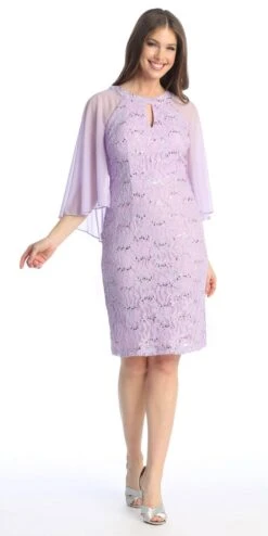 Celavie 6352-S Lace Dress Knee Length With Flutter Sleeves(Royal Blue Wedding Guest Dress With Flutter Sleeves) -Dress Promotion Store 6352 SLilac