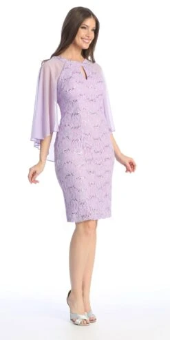 Celavie 6352-S Lace Dress Knee Length With Flutter Sleeves(Royal Blue Wedding Guest Dress With Flutter Sleeves) -Dress Promotion Store 6352 SLilac1