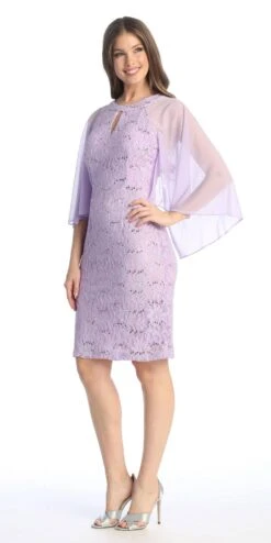 Celavie 6352-S Lace Dress Knee Length With Flutter Sleeves(Royal Blue Wedding Guest Dress With Flutter Sleeves) -Dress Promotion Store 6352 SLilac2