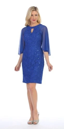 Celavie 6352-S Lace Dress Knee Length With Flutter Sleeves(Royal Blue Wedding Guest Dress With Flutter Sleeves) -Dress Promotion Store 6352s celavie royal blue left side