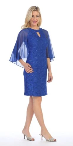 Celavie 6352-S Lace Dress Knee Length With Flutter Sleeves(Royal Blue Wedding Guest Dress With Flutter Sleeves) -Dress Promotion Store 6352s celavie royal blue right side