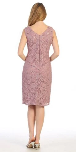 Celavie 6365 Short Lace Sleeveless Dress With Poncho Overlay(Celavie 6365 Short Lace Mauve Dress Semi Formal With Poncho) -Dress Promotion Store 6365 celavie mauve no jacket back