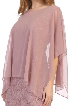 Celavie 6365 Short Lace Sleeveless Dress With Poncho Overlay(Celavie 6365 Short Lace Mauve Dress Semi Formal With Poncho) -Dress Promotion Store 6365 celavie mauve zoom
