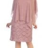 Celavie 6365 Short Lace Sleeveless Dress With Poncho Overlay(Celavie 6365 Short Lace Mauve Dress Semi Formal With Poncho)