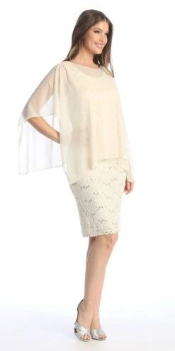Celavie 6365 Short Lace Sleeveless Dress With Poncho Overlay(Celavie 6365 Short Lace Mauve Dress Semi Formal With Poncho) -Dress Promotion Store 6365Champagne1