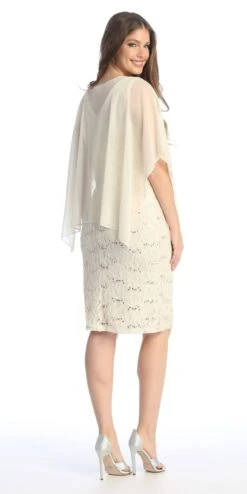 Celavie 6365 Short Lace Sleeveless Dress With Poncho Overlay(Celavie 6365 Short Lace Mauve Dress Semi Formal With Poncho) -Dress Promotion Store 6365Champagne3