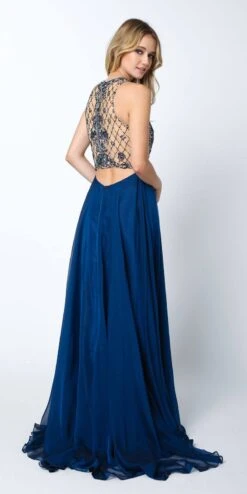 Juliet 637 Sleeveless A-Line Rhinestone Embellished Gown(Juliet 637 Sleeveless A Line Rhinestone Embellished Prom Gown Navy Blue) -Dress Promotion Store 637 juliet navy blue back