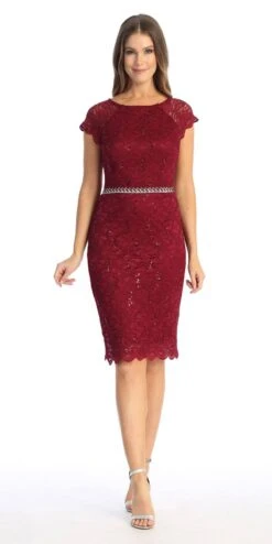 Celavie 6372S Beaded Waist Short Cocktail Dress(Beaded Waist Short Wedding Guest Dress Black) -Dress Promotion Store 6372 SBurg