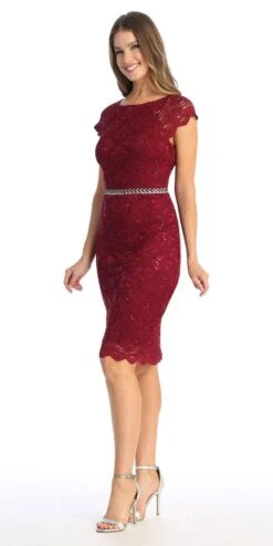 Celavie 6372S Beaded Waist Short Cocktail Dress(Beaded Waist Short Wedding Guest Dress Black) -Dress Promotion Store 6372 SBurgL