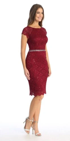 Celavie 6372S Beaded Waist Short Cocktail Dress(Beaded Waist Short Wedding Guest Dress Black) -Dress Promotion Store 6372 SBurgR