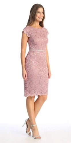 Celavie 6372S Beaded Waist Short Cocktail Dress(Beaded Waist Short Wedding Guest Dress Black) -Dress Promotion Store 6372 SMauveR