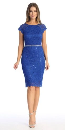 Celavie 6372S Beaded Waist Short Cocktail Dress(Beaded Waist Short Wedding Guest Dress Black) -Dress Promotion Store 6372 SRoyal