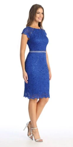 Celavie 6372S Beaded Waist Short Cocktail Dress(Beaded Waist Short Wedding Guest Dress Black) -Dress Promotion Store 6372 SRoyalR