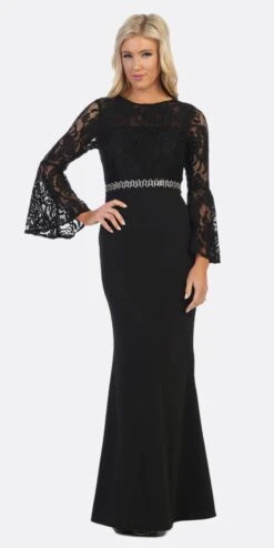 Celavie 6374 Beaded Waist Long Dress With Long Bell Sleeves(Mauve Beaded Waist Long Formal Dress With Long Bell Sleeves) -Dress Promotion Store 6374 celavie black a2c1adae 1a46 4785 9f56 ae310159abfc