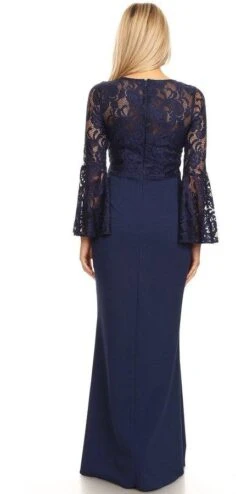 Celavie 6374 Beaded Waist Long Dress With Long Bell Sleeves(Mauve Beaded Waist Long Formal Dress With Long Bell Sleeves) -Dress Promotion Store 6374 celavie navy blue back b3c02071 ad3d 4e65 803d 0294b56fc313
