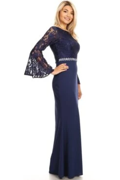 Celavie 6374 Beaded Waist Long Dress With Long Bell Sleeves(Mauve Beaded Waist Long Formal Dress With Long Bell Sleeves) -Dress Promotion Store 6374 celavie navy blue right 9cccb067 8f9b 4253 91eb e5febebee7b8