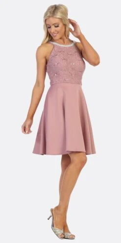 Celavie 6382 Chiffon Lace Top Knee-Length Cocktail Dress(Celavie 6382 Mauve Lace Top Knee Length Cocktail Dress) -Dress Promotion Store 6382 celavie mauve right 99e6ee04 6473 4b7e a241 10858a89c0db