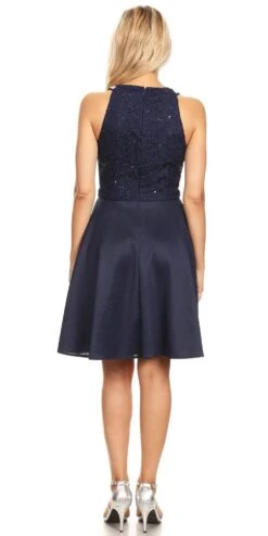 Celavie 6382 Chiffon Lace Top Knee-Length Cocktail Dress(Celavie 6382 Mauve Lace Top Knee Length Cocktail Dress) -Dress Promotion Store 6382 celavie navy blue back 35f2aac6 f2fc 40fd 8768 c99ec4396456