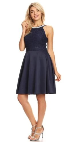 Celavie 6382 Chiffon Lace Top Knee-Length Cocktail Dress(Celavie 6382 Mauve Lace Top Knee Length Cocktail Dress) -Dress Promotion Store 6382 celavie navy blue side ff6882ae a268 4db0 9f78 663a55e8ebc1